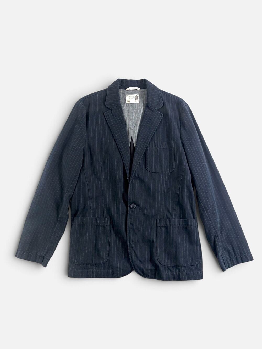 Vintage Y2K Men's Navy Pinstripe Unstructured Cotton Blazer Large Grandpa Indie